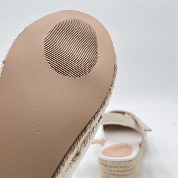 Miss Left White Rounded Toe Espadrille Sandal Ankle Strap Mid Heeled Wedge - Picture 6 of 8